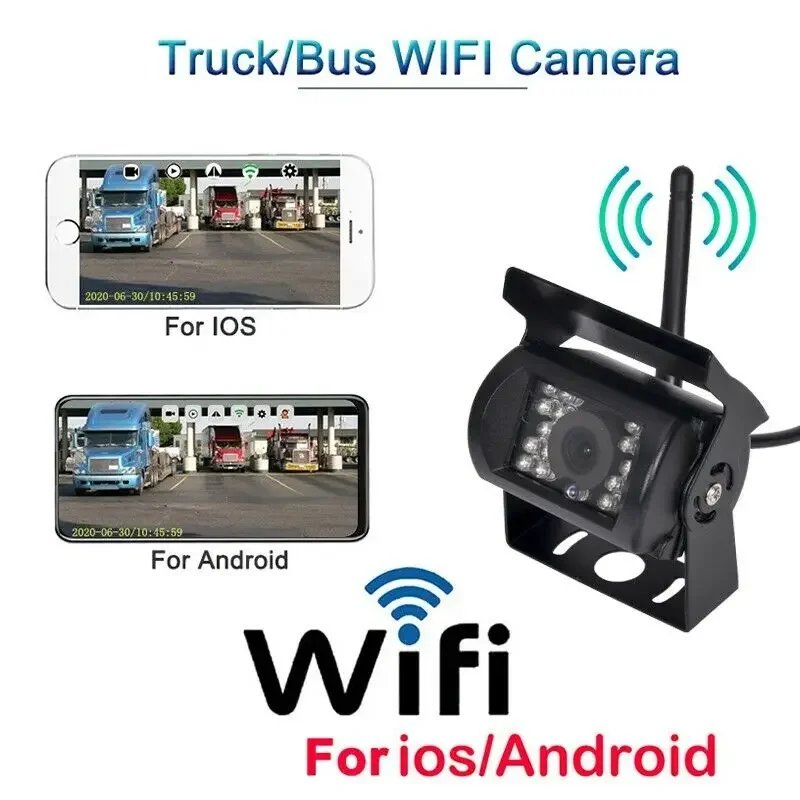 Caméra de recul sans fil WiFi Bileeko 1080P HD avec vision nocturne IR, étanche IP68, 12-24V, système de vidéosurveillance pour voiture/camion/camping-car/remorque