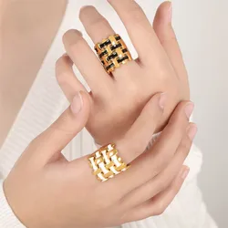 316L Stainless Steel Wide Rings For Women Men Black White Glaze Weave Couple Rings Man Woman Female Ring Luxury Quality Jewelry