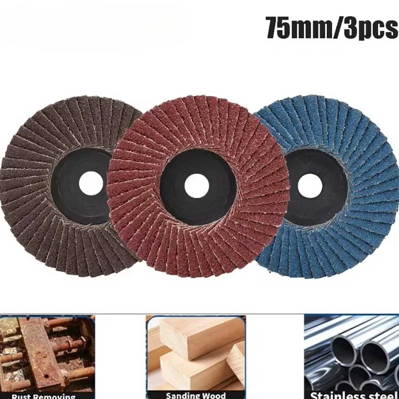 

1/3Pcs 75mm Flap Disc Abrasive Sanding Wheel Angle Grinder Disc for Metal Deburring Polishing