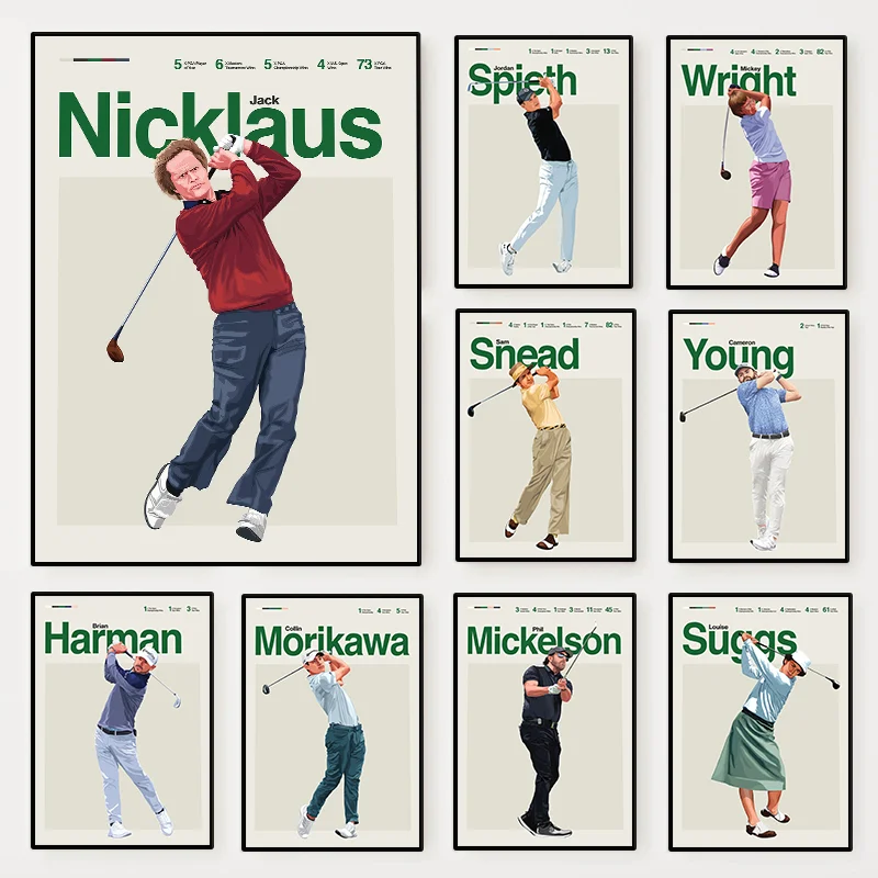Minimalist Modern Golf Player Poster Ben Hogan/Jordan Spieth Canvas Painting Wall Art for Office Living Room Home Decor Gift