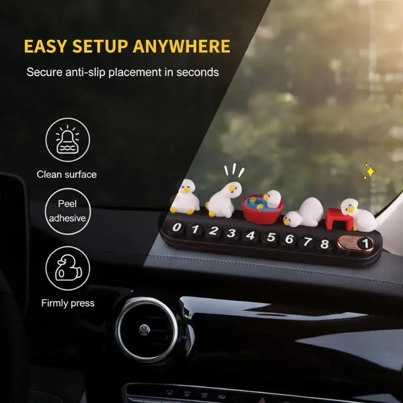 Auto Temporary Parking Number Card Cartoon Duck Phone Number Display Plate Dashboard Decor Vehicle Interior Car Parking Reminder