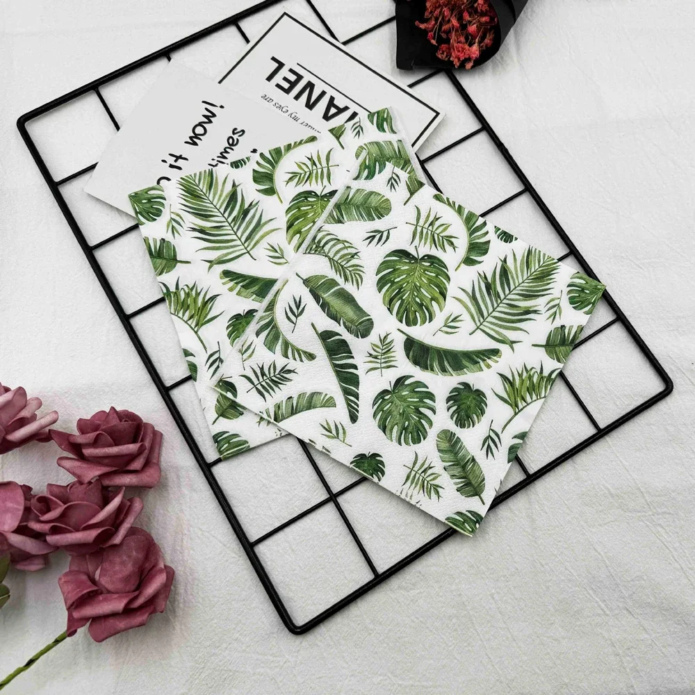 20pcs/Pac 2-Ply 33*33cm Printed Paper Napkin Green Leaf Model Restaurant Party Wine Glass Flower Paper Wedding Paper Placemat