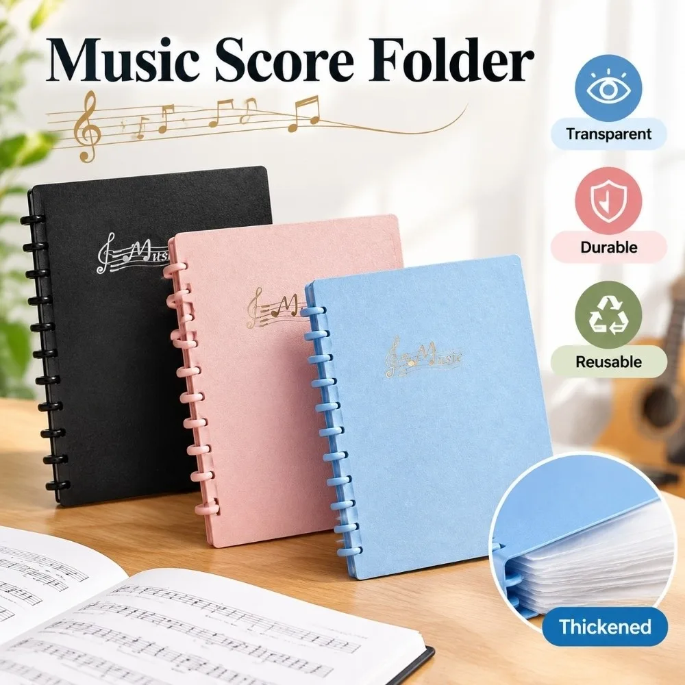 Transparent Music Score Folder Flexible Thickened Sheet Music Binder Reusable Double-Sided Loose Leaf Music Folder Music Majors 2