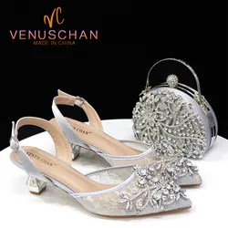 African Fachion Evening Shoes And Matching Bags Italian Design Ladies Diamond Bag High-Heeled Pointed Toe Women's Shoes