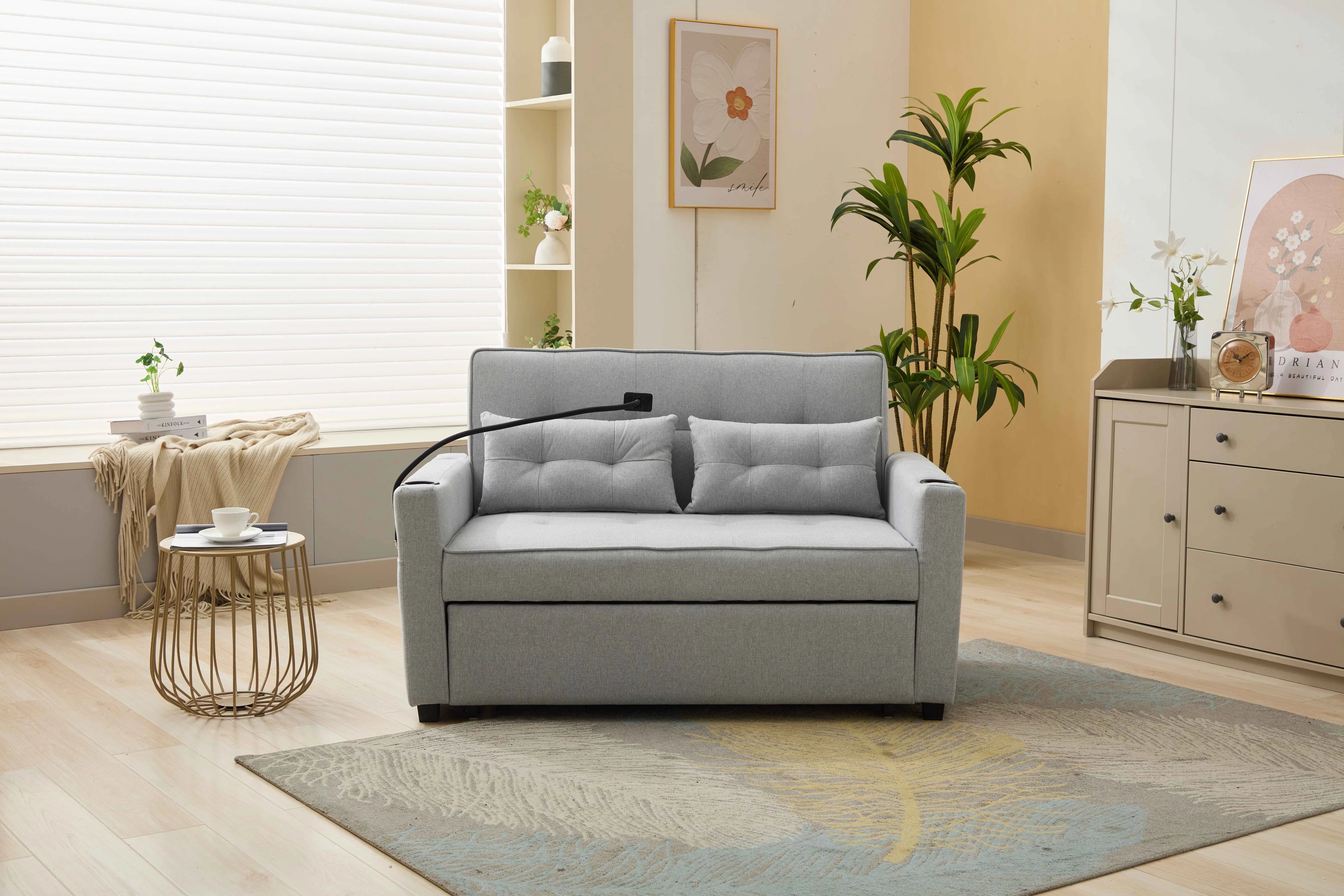 

3-in-1 Sofa Bed – Connectors, Cup Holders, Phone Holders, Side Pockets, Comfy Pillows, USB Charging Port