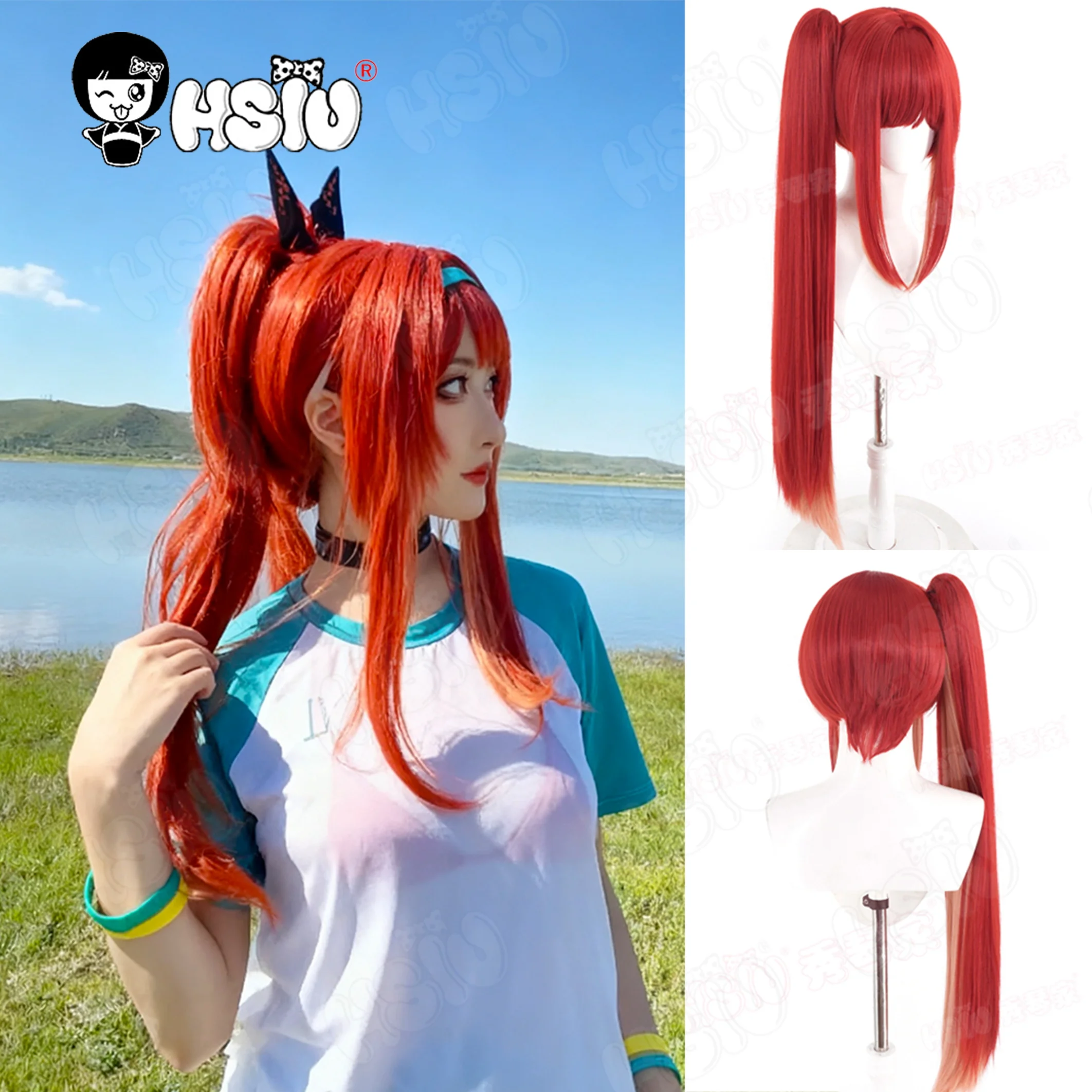 

Парик для косплея Rapi Синтетический парик из волокна「HSIU」85 см Бордовый смешанный оранжевый длинный парик Игра NIKKE The Goddess of Victory Rapi Косплей