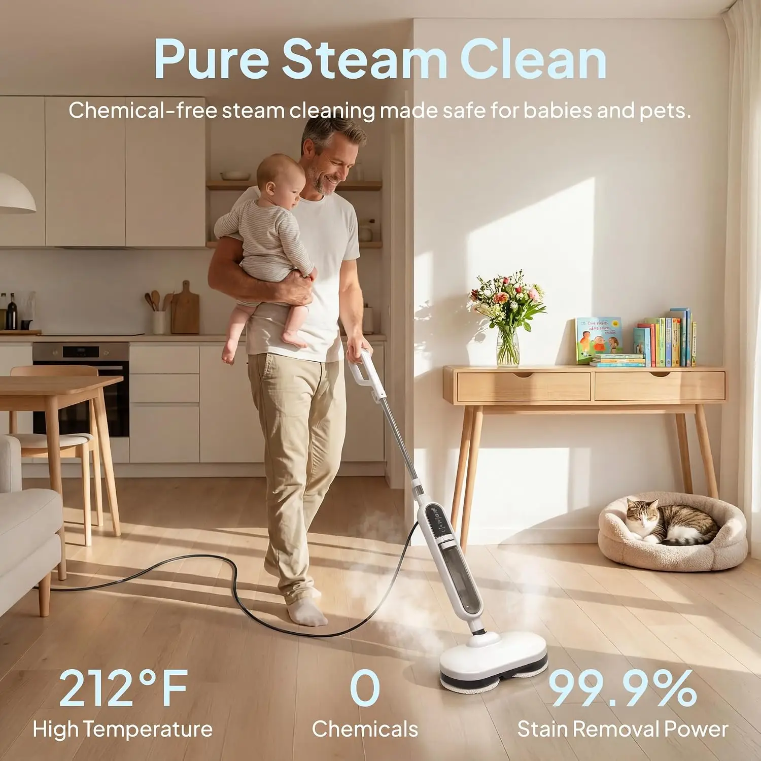 Scrubbing Steam Mop for Floor Cleaning with Rotating Pads Steamer | 2 in 1 Steam Cleaner, 500ML Tank, 15-in-1 Multipurpose Handh