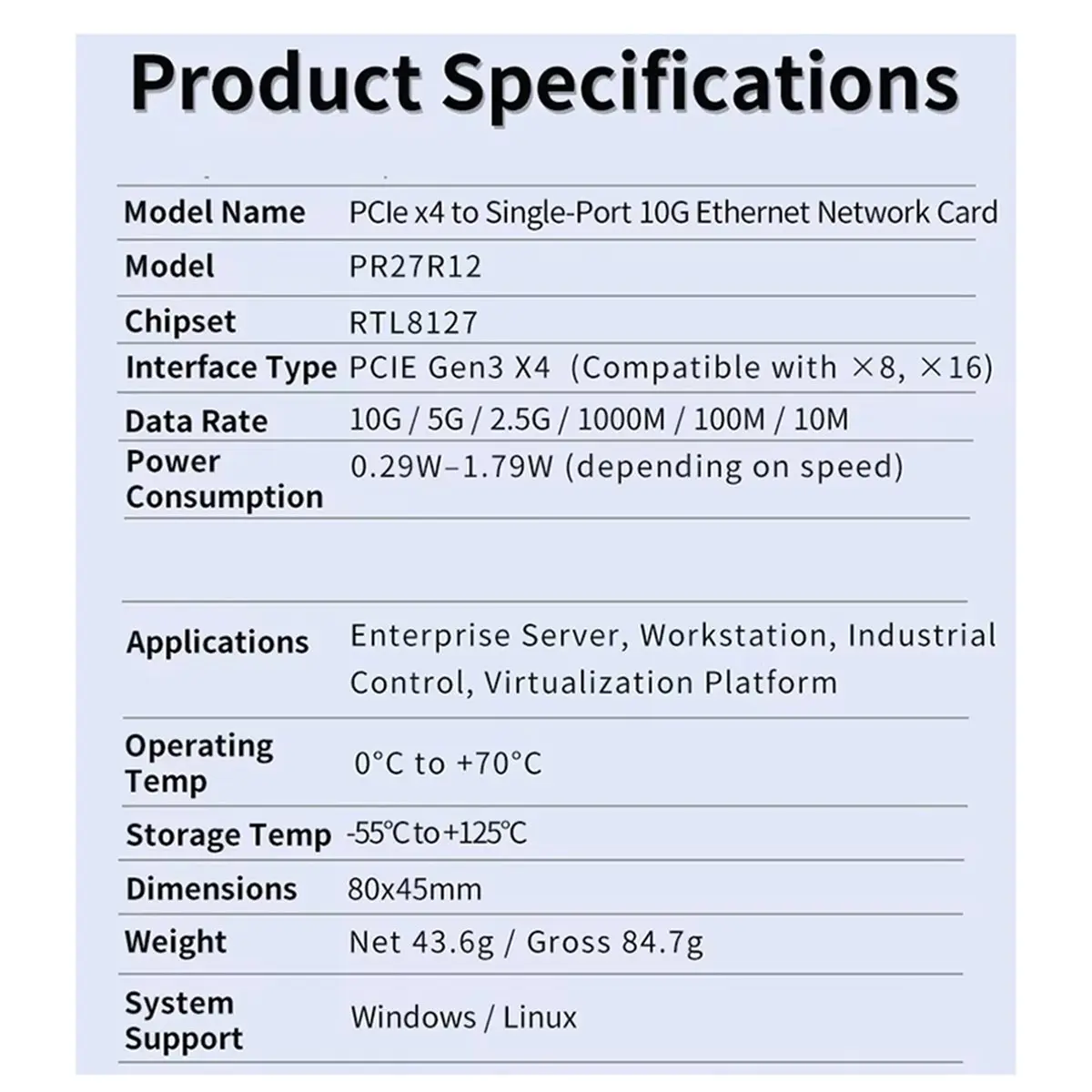 ABAN Upgrade PCIe 3.0 X4 to 1-Port 10G RJ45 Network Card - Realtek RTL8127 (PXE) for Servers and Workstations NAS Supports W