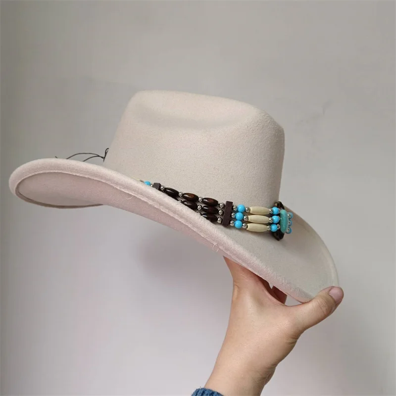 New Cowboy Hat Men\'s Gentlemen\'s Women\'s Jazz Cowboy Hat with Leather Wide Brim Cloche Church Sombrero Hombre Hat