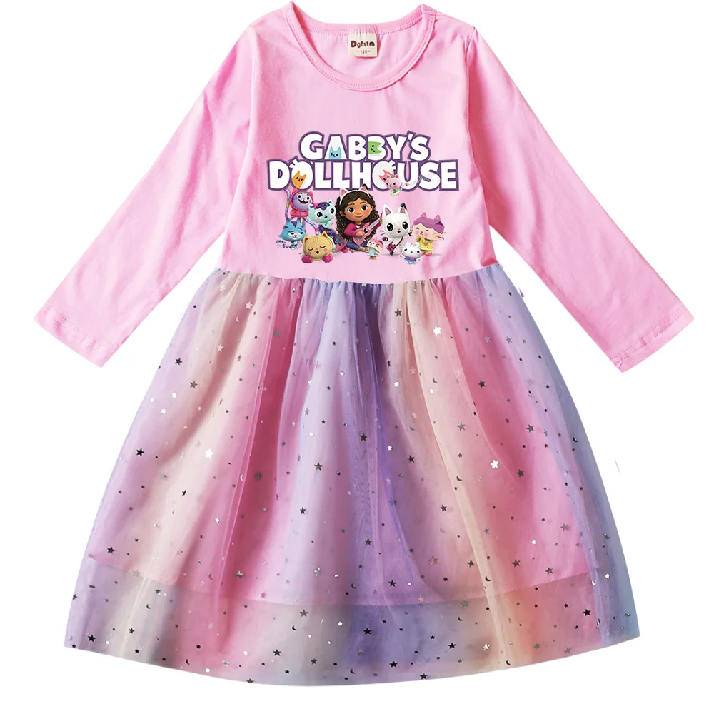 Girl Cats Tastic Dress Kids Princess Vestidos Girls Long Sleeve Dress Children Gabbys Dollhouse Birthday Wedding Party Dresses