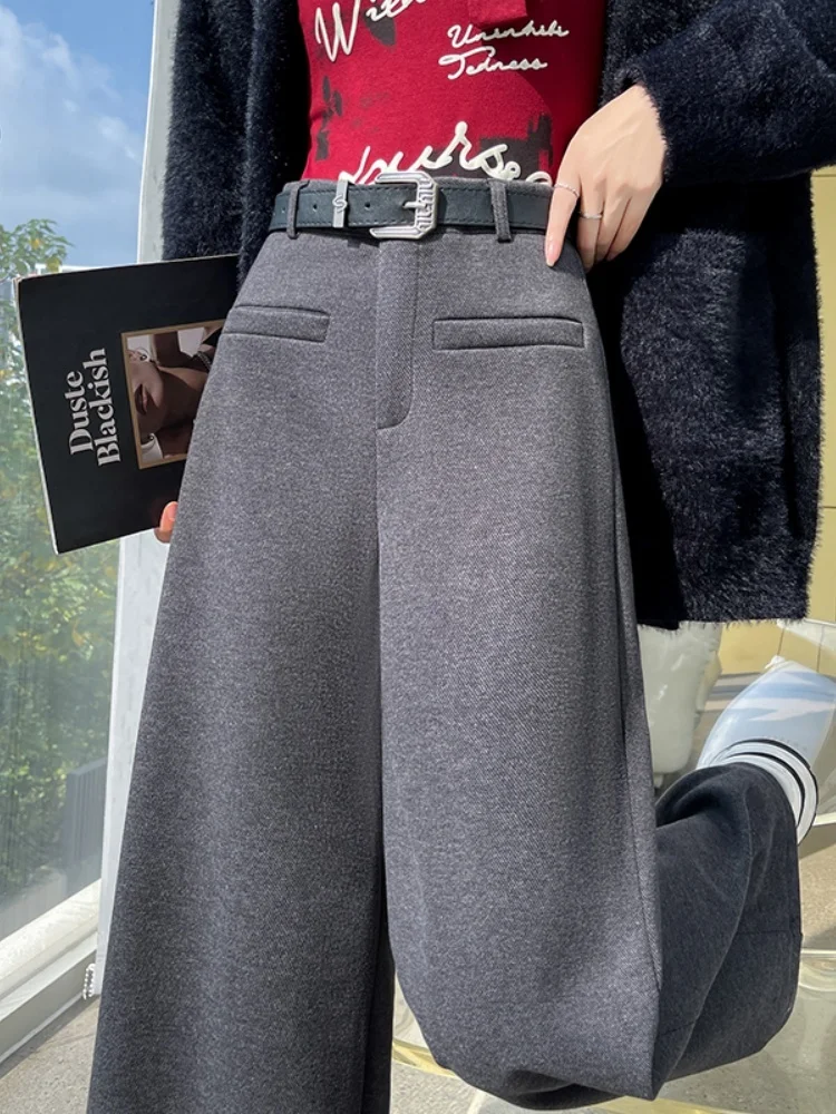 Pantalones de pierna ancha para mujer, novedad de Otoño Invierno 2025 Fce, pantalones Chinos de corte recto holgados adelgazantes informales, pantalones largos de cintura alta