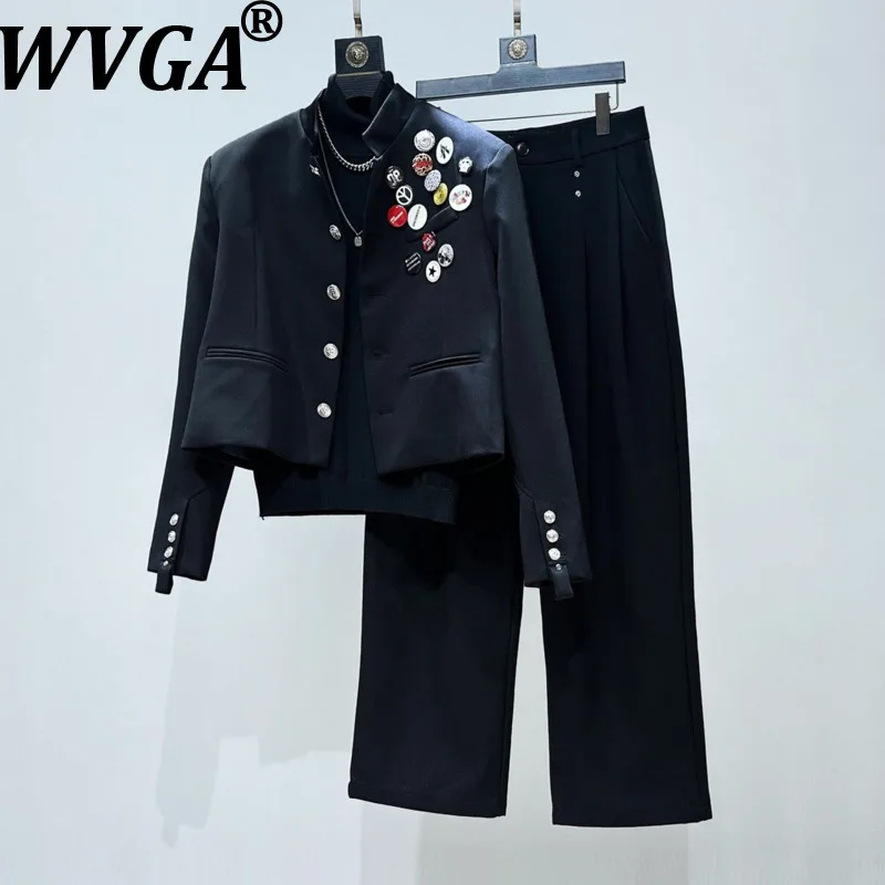 

WVGA Мужская новая весенняя корейская версия значка модный дизайн короткая куртка нишевые шикарные повседневные прямые брюки комплект из двух предметов Ins W18256