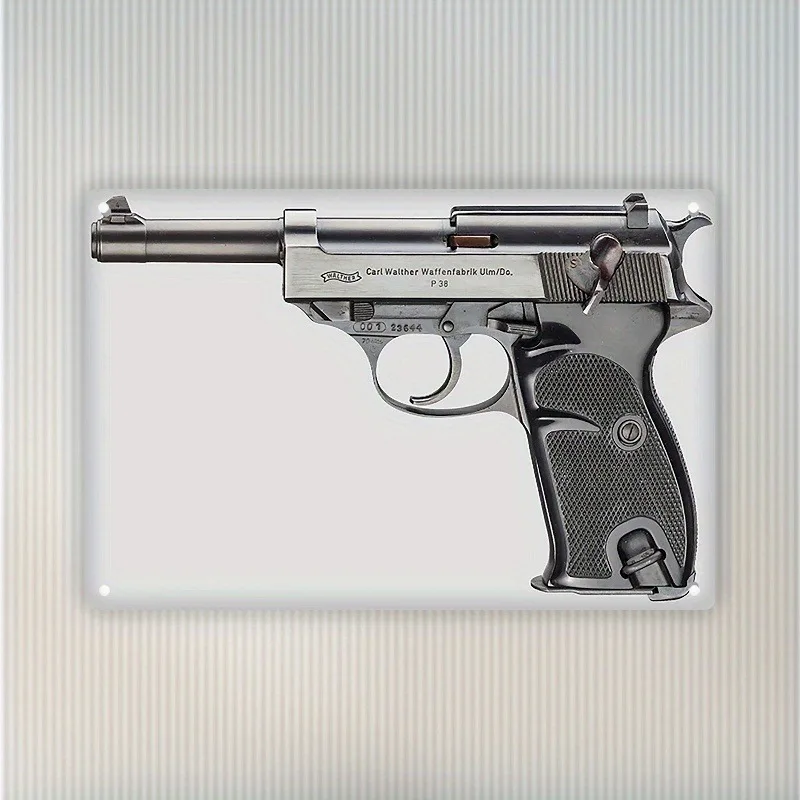 

Vintage Walter P38 Pistol Metal Sign - 7.8x11.8 Inches, Iron Wall Art for Home, Bar, Cafe, Office & Farmhouse Decor