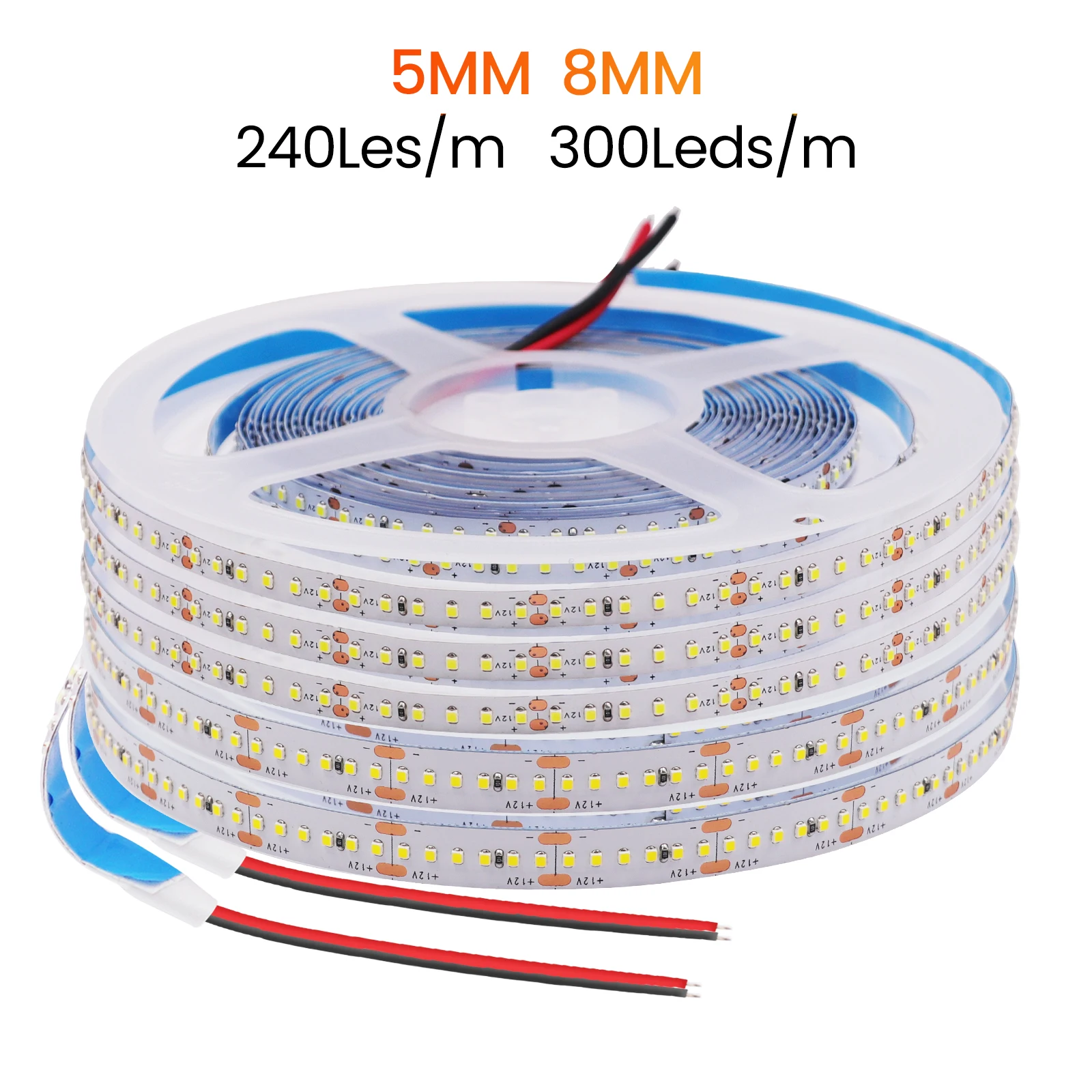 5M LED Strip Light DC12V 5mm 8mm Flexible Ribbon Tape Rope Lamp 240 300LEDs/m White/Warm White LED Lights Stripe for room decor