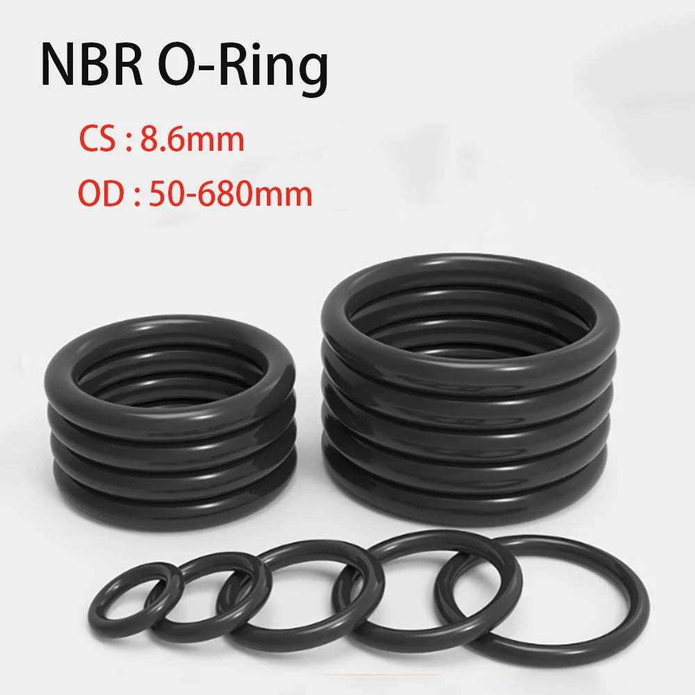 

CS 8.6mm Wire Diameter Black NBR Rubber O-Ring Gaskets OD 50/60/70/80/90-680mm O Rings Oil Resistant Acid & Alkali Resistant