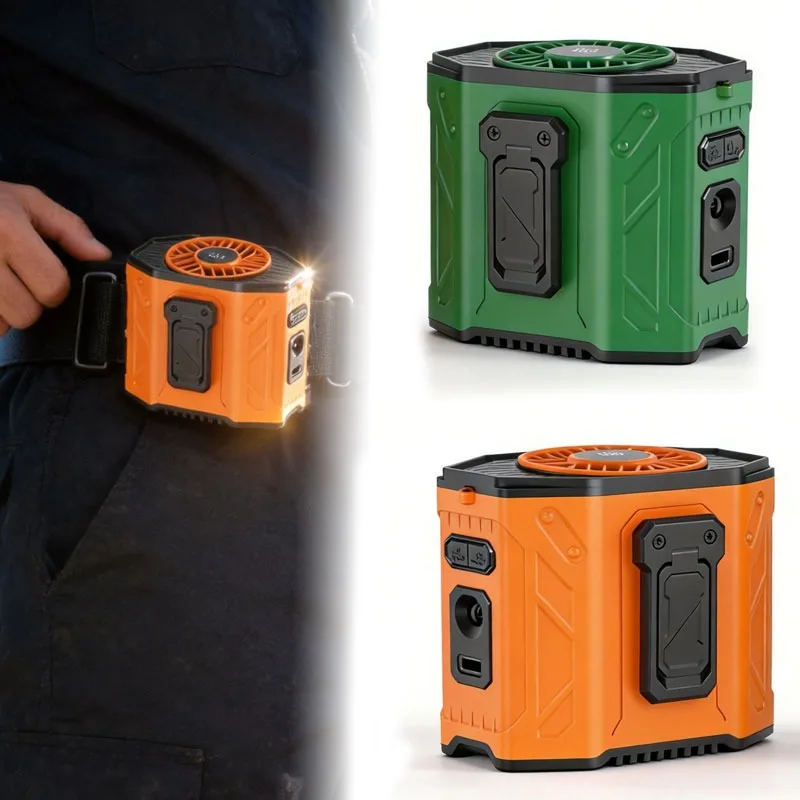 for Outdoor Work Cooler Fan 3600mAh Rechargeable Waist Hanging Neck Fan with Power Bank LED Lights 6Speed Powerful Wind Cool Fan