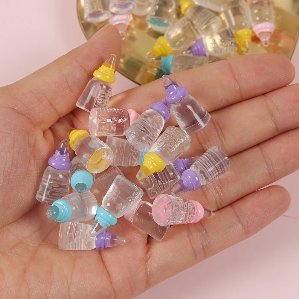 20Pcs Cute Baby Bottle DIY Mini Resin Accessories Baby Shower Decorations Milk Bottles It\'s Boy Girl First Birthday Party Favor