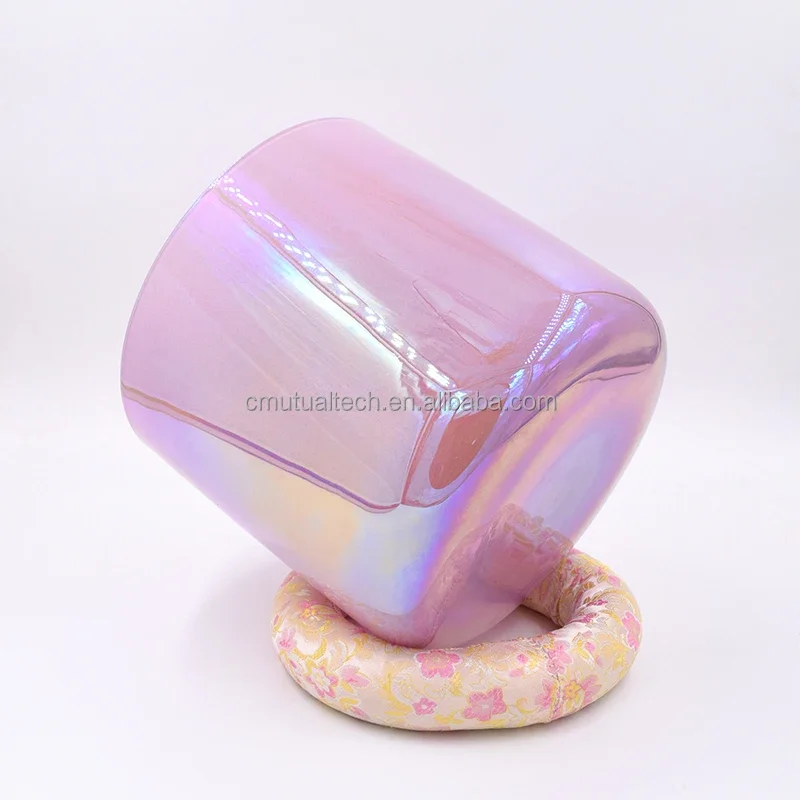 Pink Crhstal Singing Bowl 8 Inch Strong Vibration Clear Crystal Sound Healing Bowls Quartz Sound Healing Instrument for Therapy