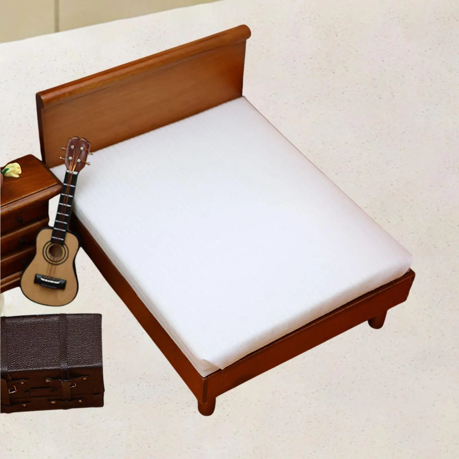 Móveis de quarto em miniatura para casa de bonecas, cama em miniatura 1:12, modelo de cama de casal para casa de bonecas