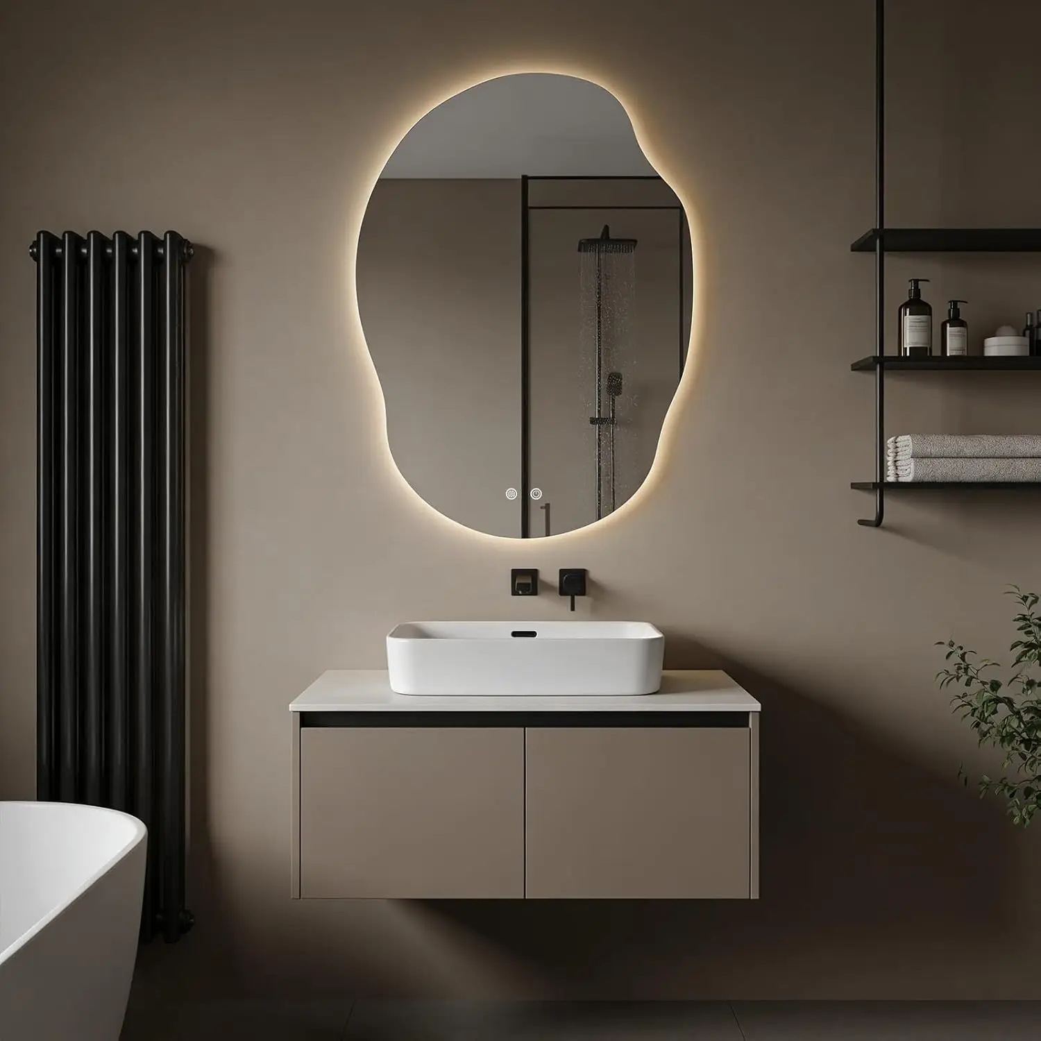 Led Bathroom Mirror Lights Asymmetrical Irregular Backlit Vanity 35H 25W AntiFog Dimmable 3Color Temp Memory Hardwired Mount Hor