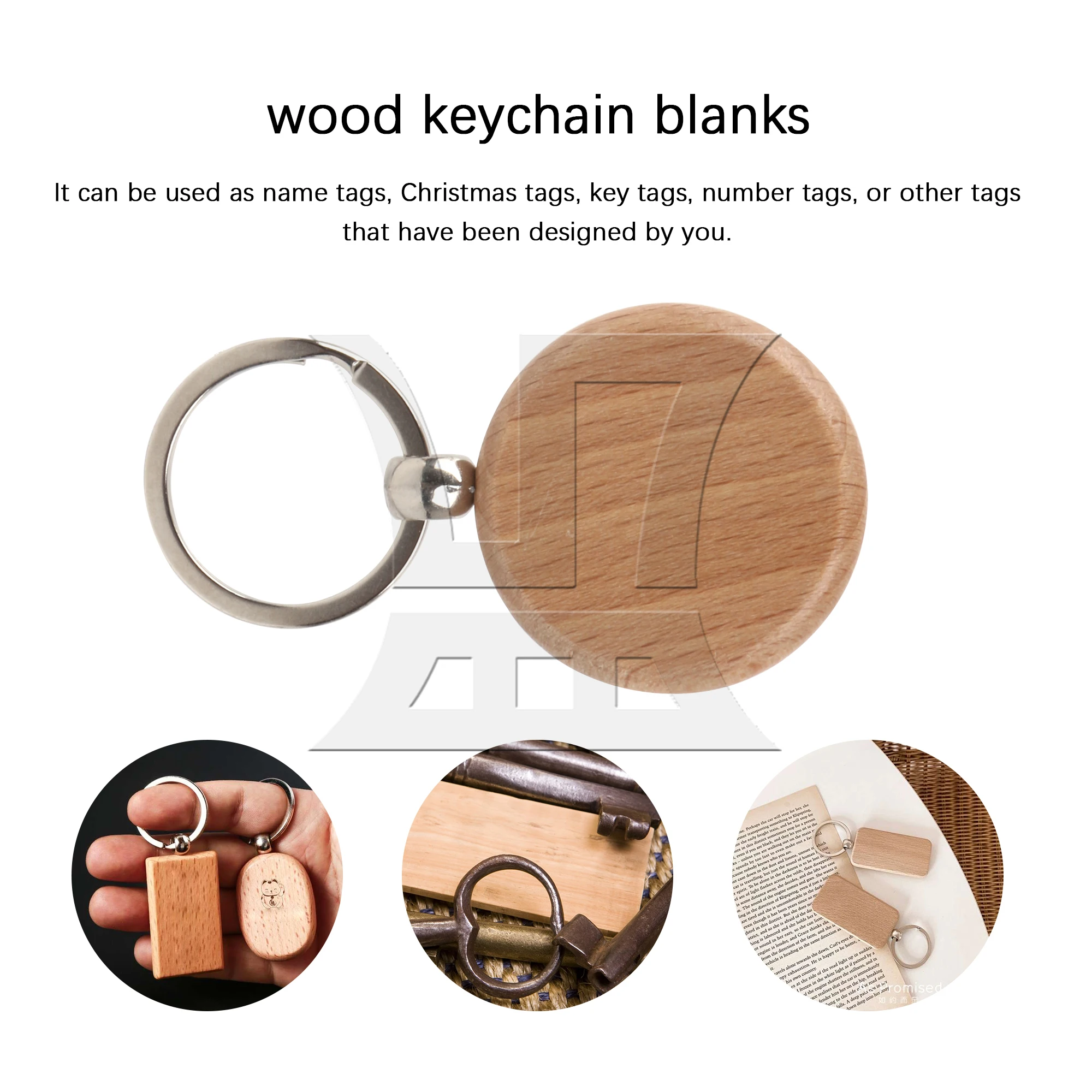 BQLZR 25pcs Wood Keychain Circular No.2 Natural Materials Unique Texture