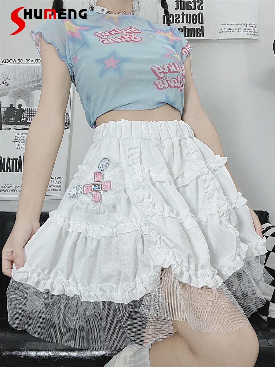 

Cute Girl Mine Series Short Cake Skirt Subculture Japanese Style Woman Mass-Produced White Lace Tiered-Ruffle Skirt Pettiskirt