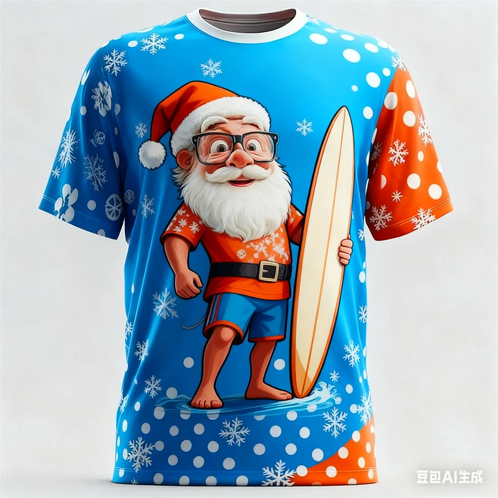 Christmas Men's T-shirt Funny Santa Claus pattern print Men Women's T-shirt Breathable round neck graphic t shirts Party clothes