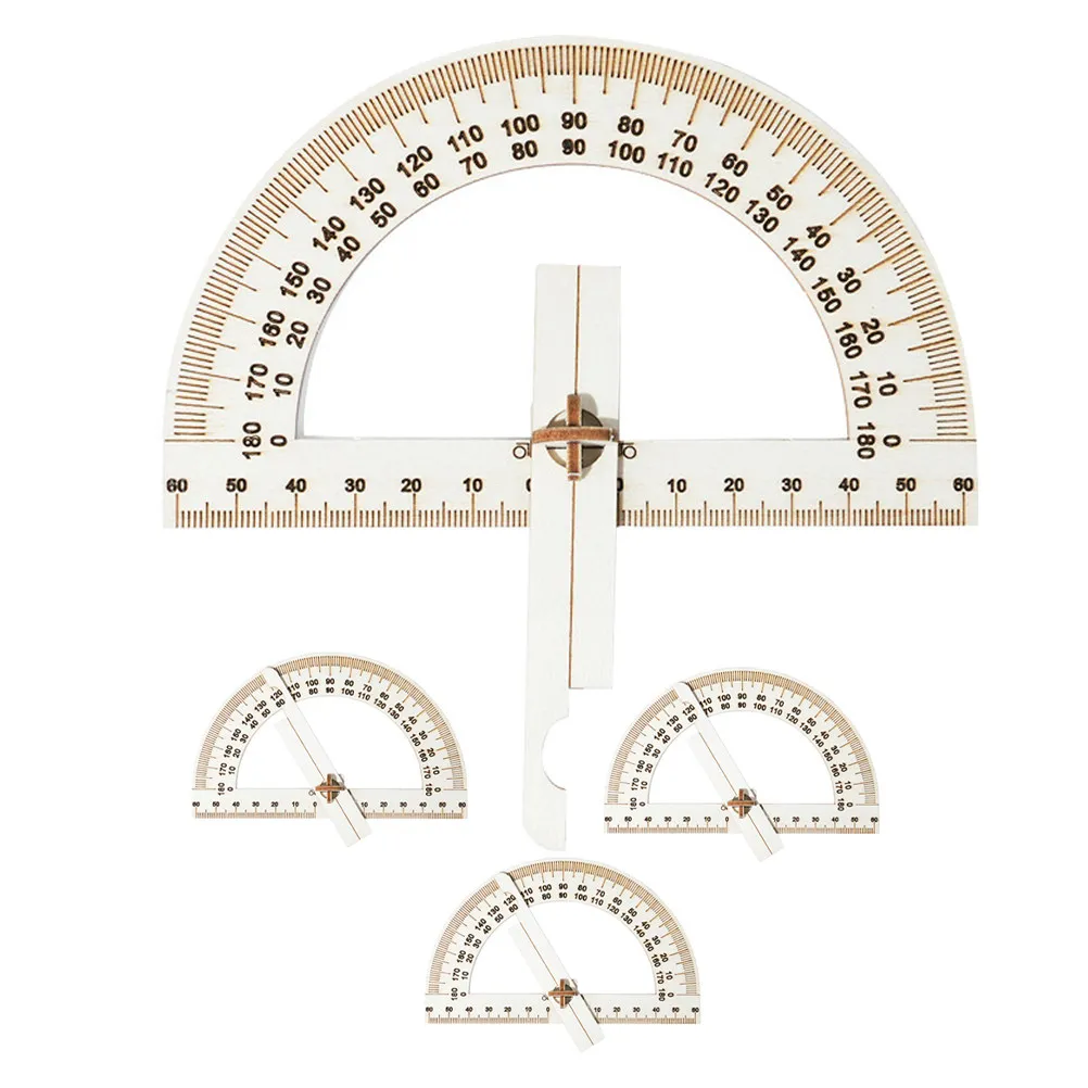 

Набор из 4 угломеров из натурального дерева для DIY-проектов: обучающий угломер-линейка, вращающийся транспортир, инструмент для разметки кругов