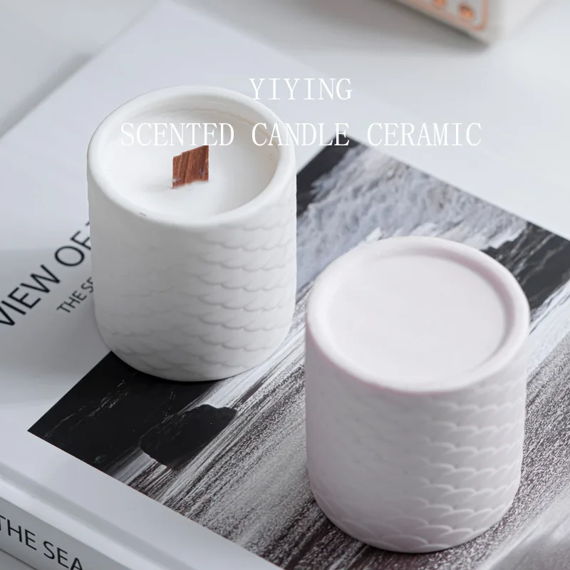 

Fish Scale Patterned Ceramic Candle Cup DIY Soy Wax Container for Home Decoration Empty Candle Container m