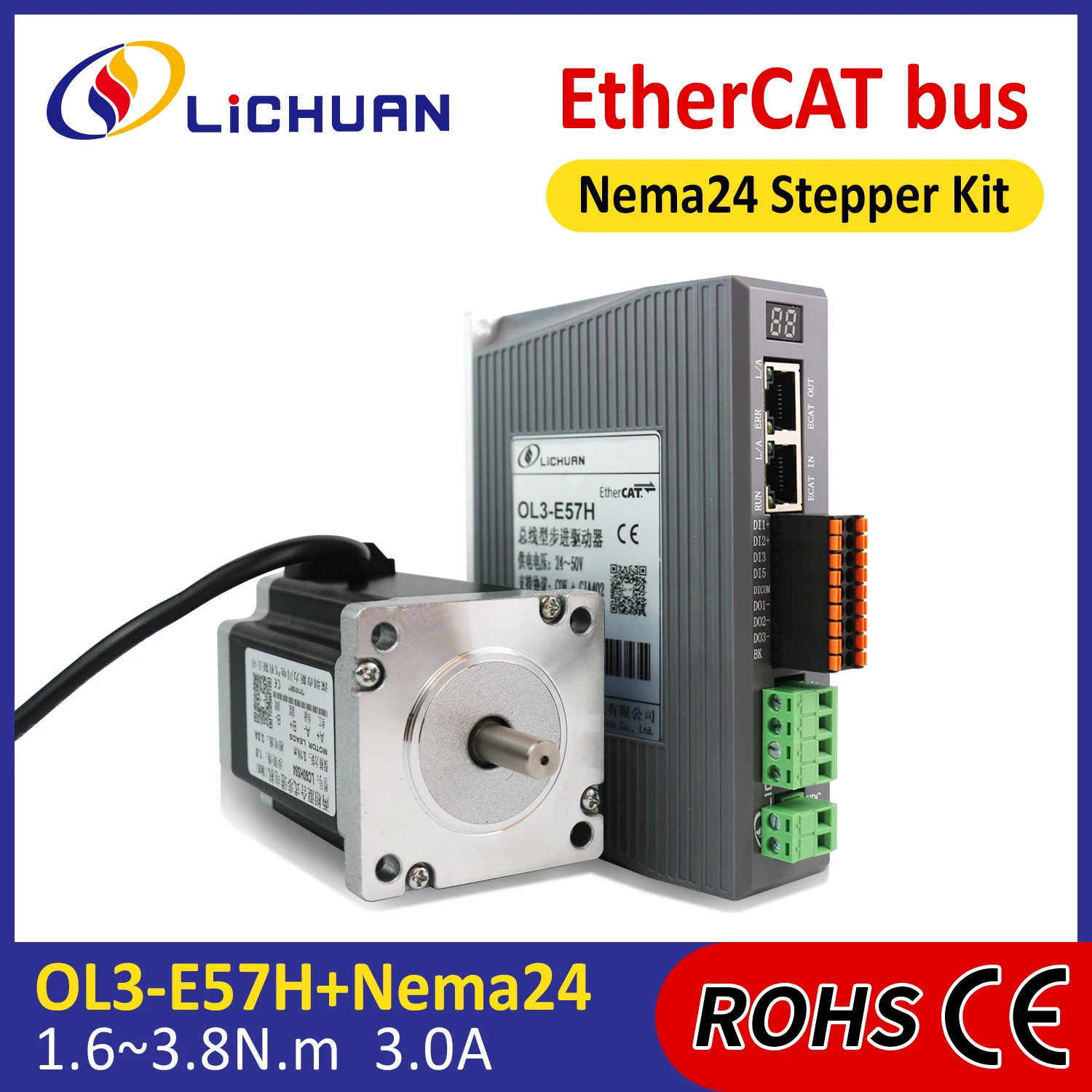 Lichuan 3A DC24V～48V 1.6/2.1/2.5/3.1/3.5/3.8N.m Stepper Motor Controller Kit 2 Phase Nema24 Open Loop Stepper Motor Drivers Kit