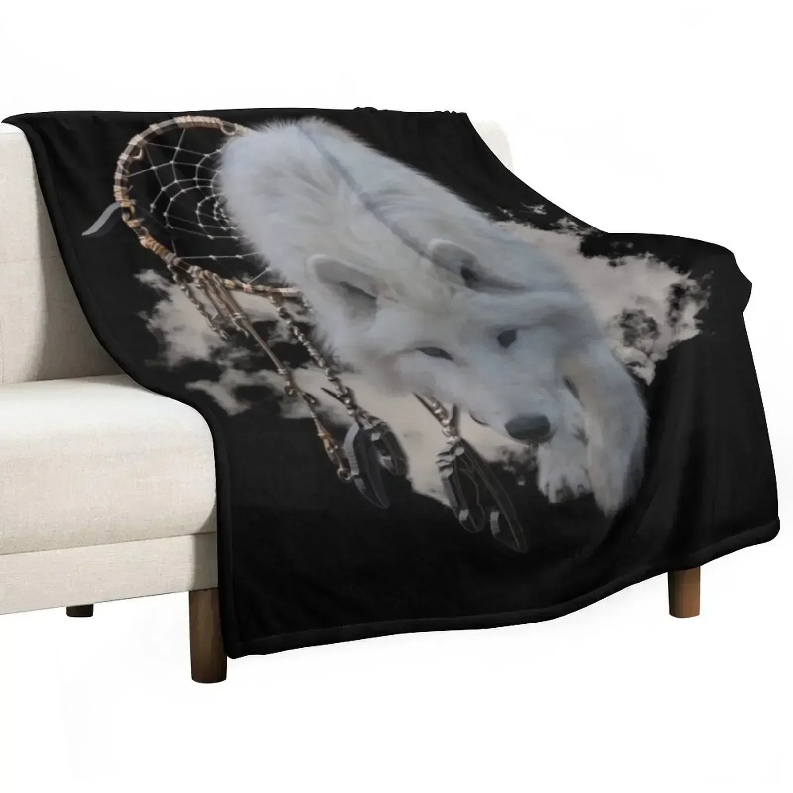 

Shaman White Wolf Throw Blanket Single Moving Decorative Sofas Blankets