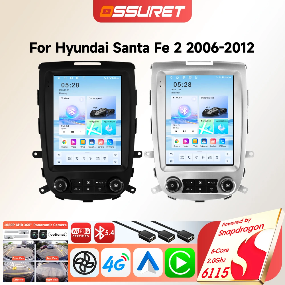 Android Carplay Autoradio für Hyundai Santa Fe 2 2006-2012 Auto AC Multimedia-Videoplayer WIFI 2DIN 6115 Vertikaler Bildschirm GPS