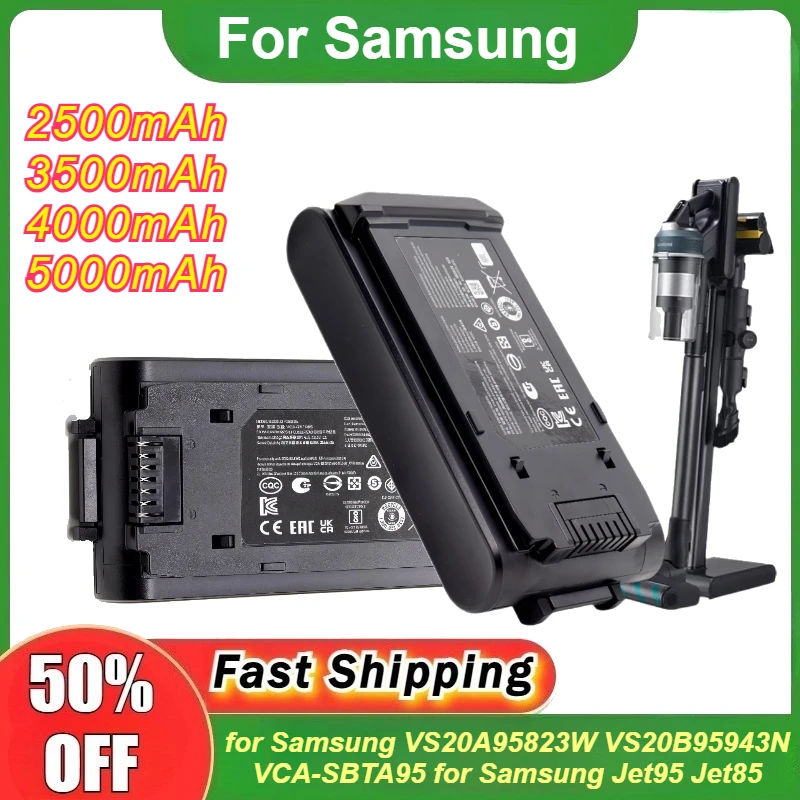 

25.2V 2.5Ah-5.0Ah Li-Ion Battery for Samsung VS20A95823W VS20B95943N Part No.VCA-SBTA95 for Samsung Jet95 Jet85 Series Vacuums
