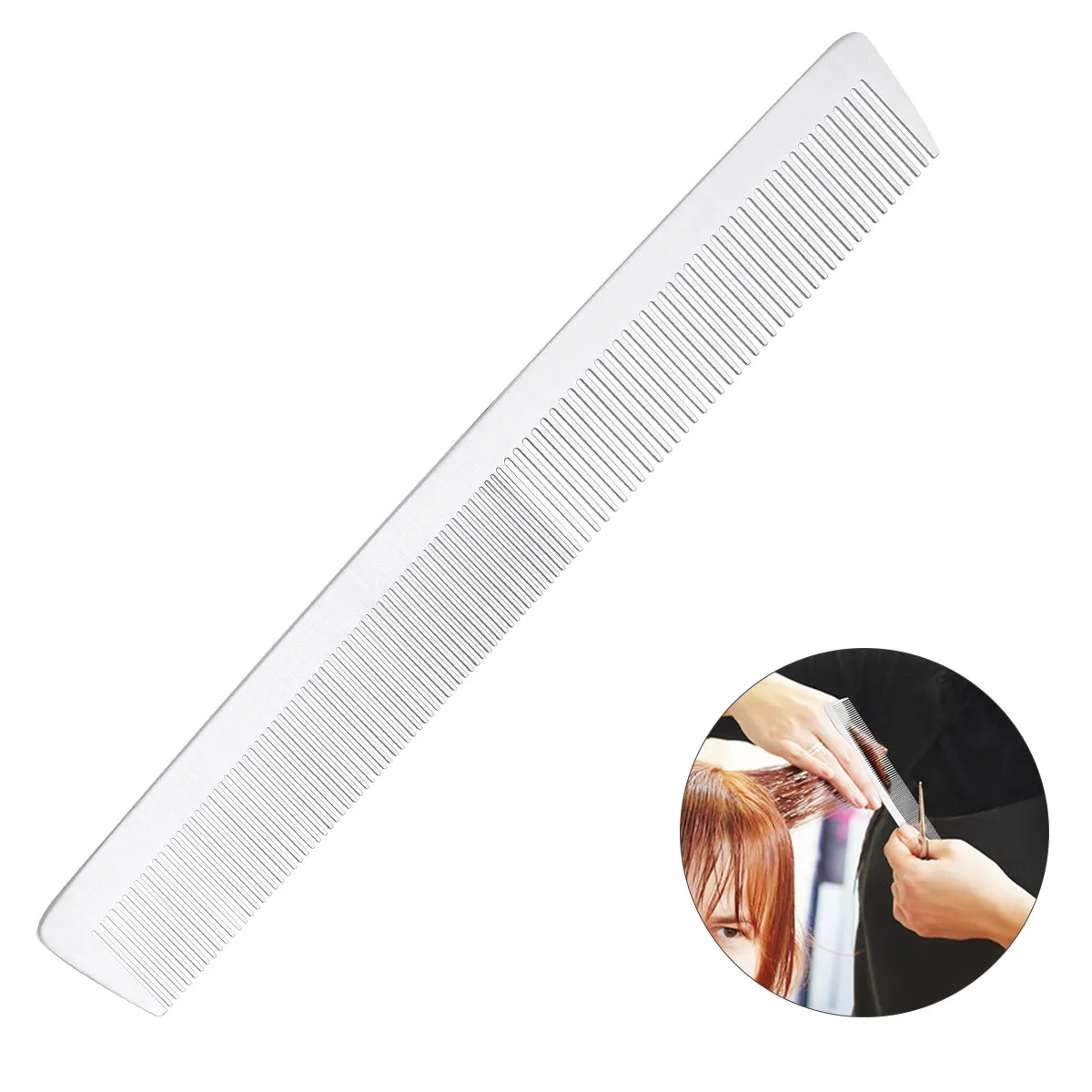 1Pcs Titanium Steel Hair Cutting Comb Sturdy Smooth Barber Accessories for Daily Home Salon Use Thick Hair Massage 21x3cm Silver