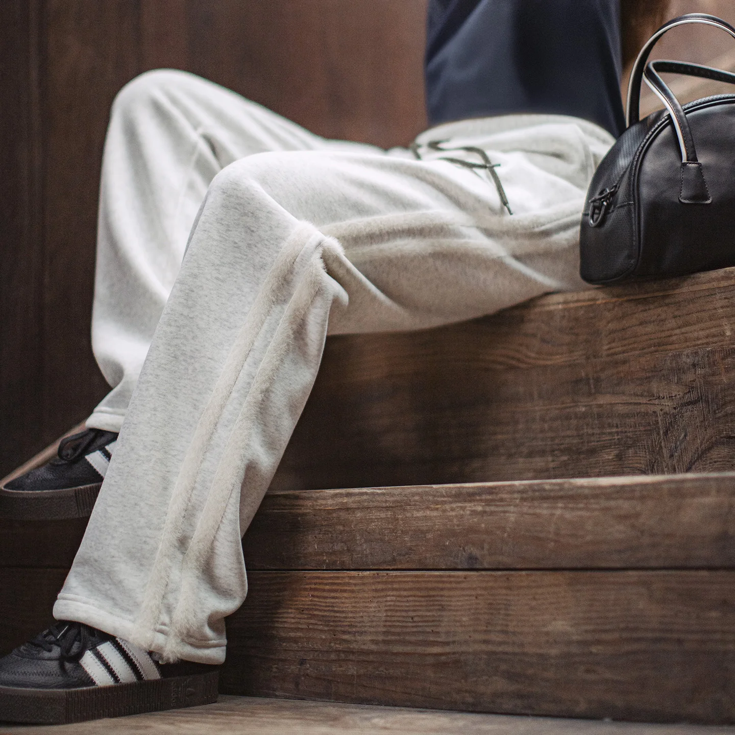 Maden Casual Loose Fleece-lined Sweatpants with Double-bar Striped Design Trousers for Women's Autumn and Winter Sports Pants