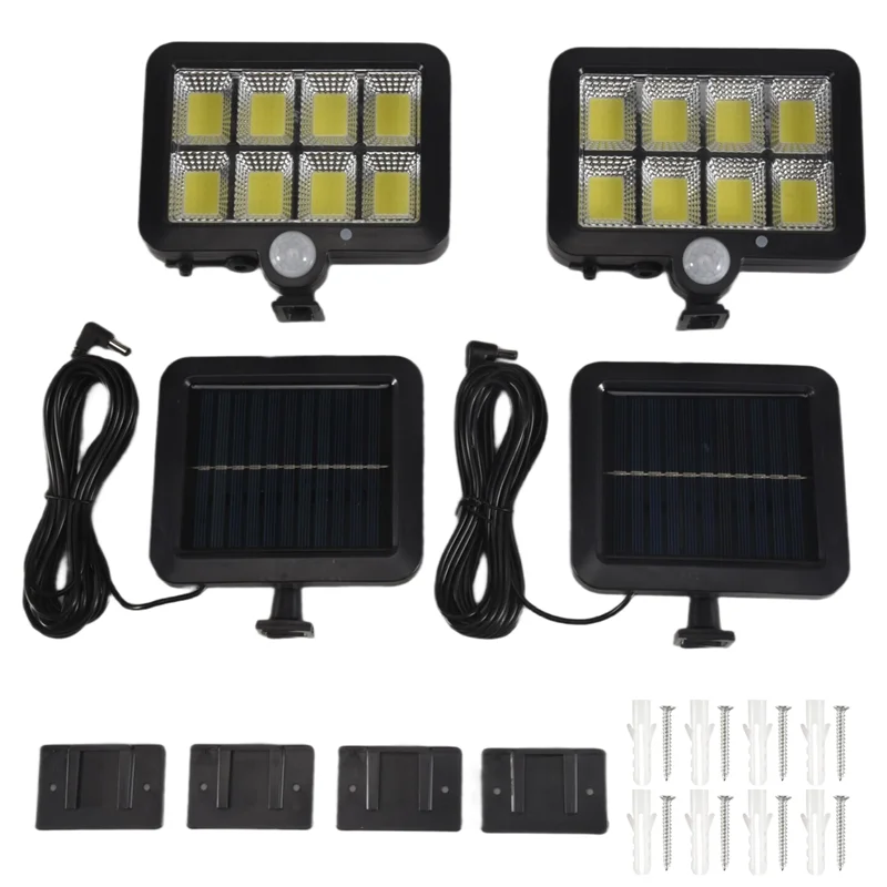 A23F-2Pc 2000 Lumen 160 Leds Solar Wall Lights IP65 Waterproof Wired Motion Sensor Security Flood Light 360 Degree Adjustable