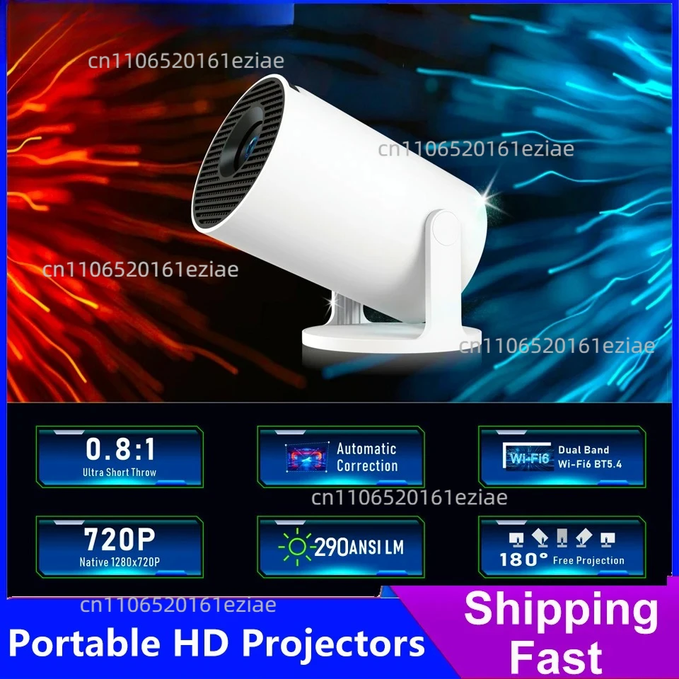 for Projector Android 11 4K 1280*720P HY300 Pro + Dual Wifi 290ANSI 180°flexible BT5.0 Cinema Outdoor Portable Projector