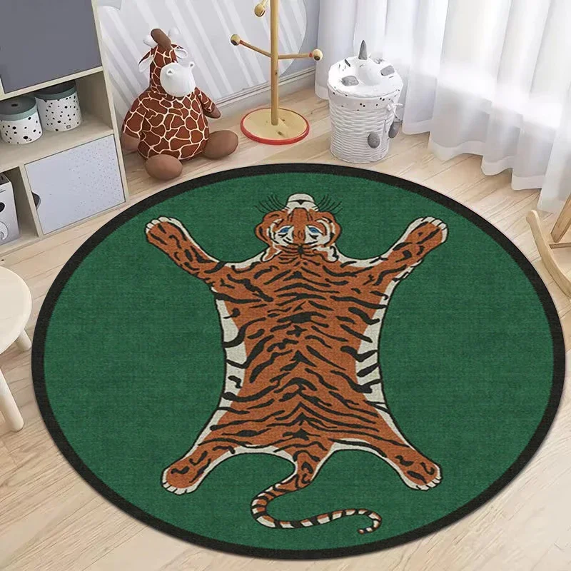 White Snake Print Round Rug Living Room Creative Art Leopard Circle Carpet Luxury Design Decor Rug Minimalist Asian Style Rug