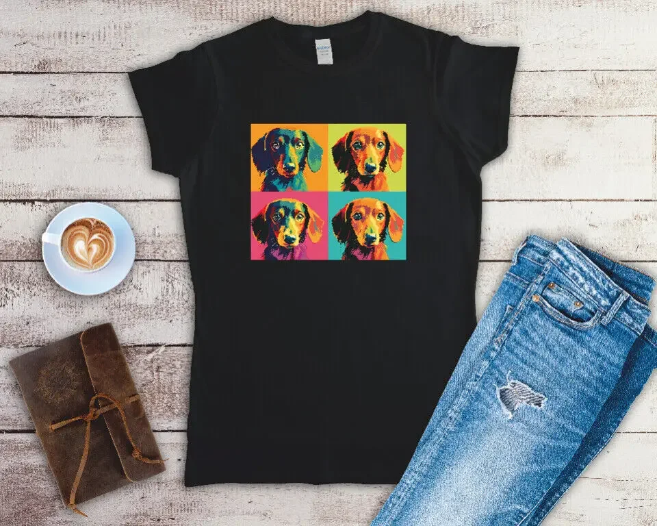 Dachshund Pop Art Ladies Fitted T Shirt Sizes Small-2XL