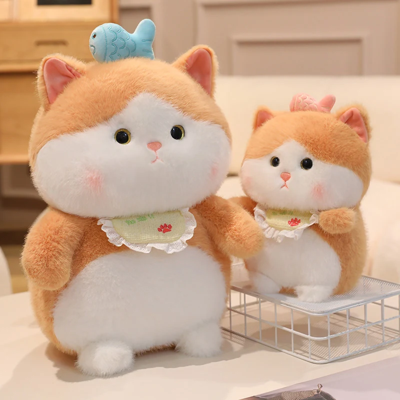 Kawaii Colour Cute Cat and Fish Plush Toy Stuffed Fluffy Animals Plushie Throw Pillow for Christmas Gift 25/35/45cm Cat Toy