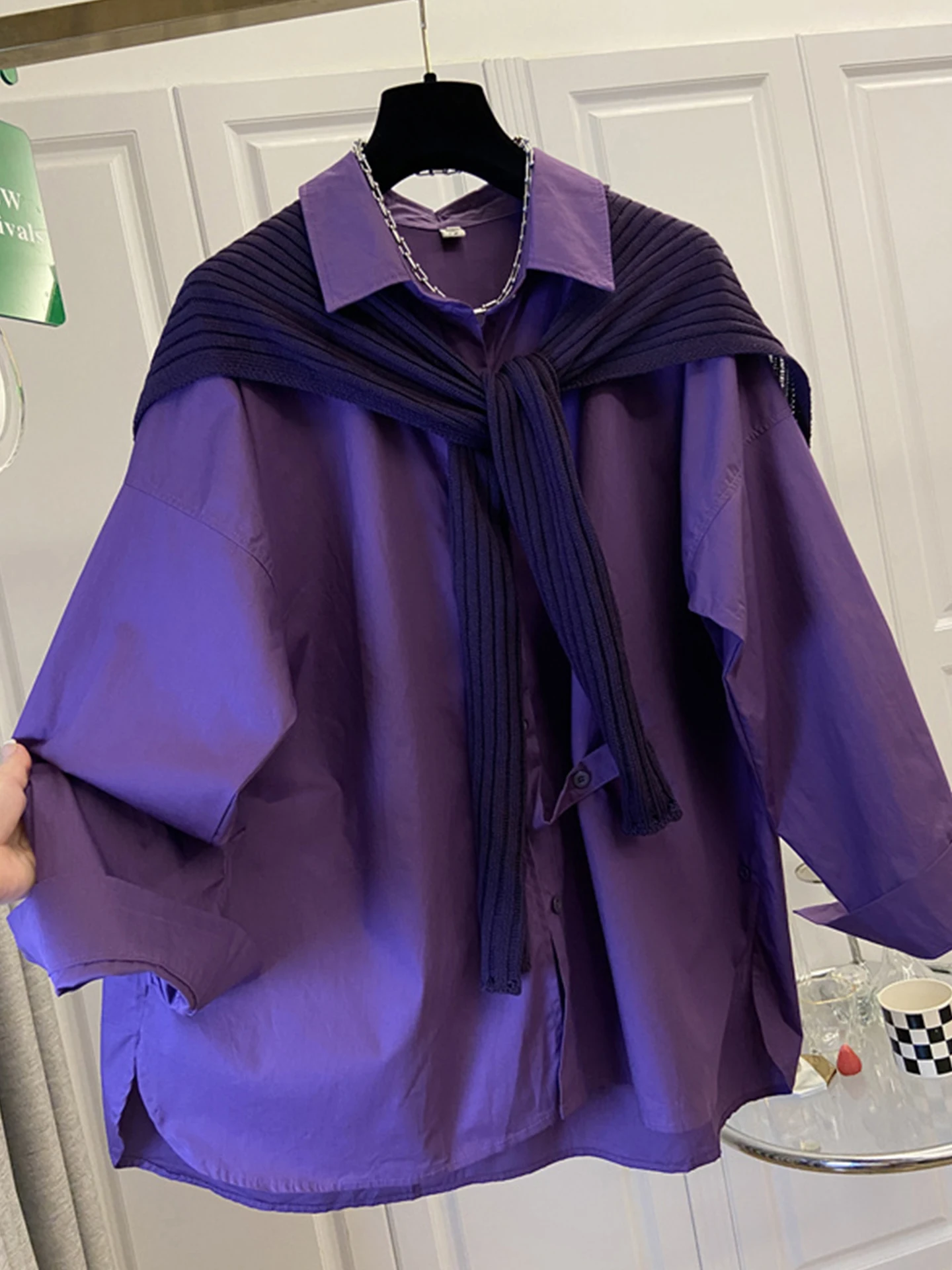 

Ele Purple Long Sve Women's irt oulder Wrap Spring Faion plus Size Slimming Asymmetrical Sli Top