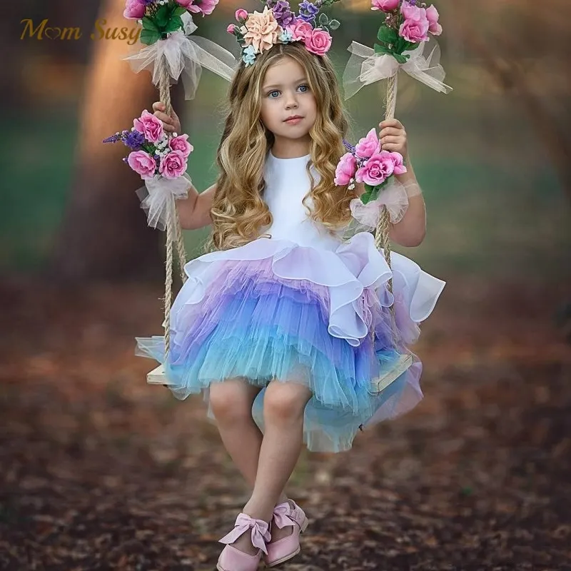 Fashion Baby Girl Princess Layered Tutu Dress Sleeveless Child Patchwork Tulle Vestido Party Pageant Birthday Baby Clothes 3-9Y