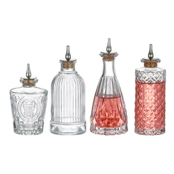 Cocktail Bitters Bottle - Vintage Glass Design with Cork and Stainless Steel Dasher Top -Professional Bar Set Accessory Tool