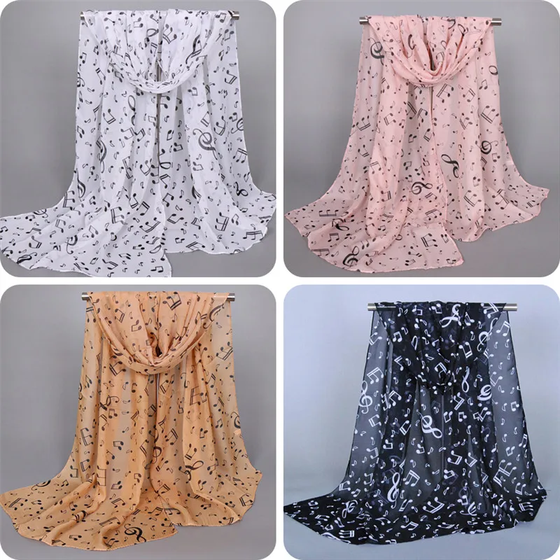 Special Price 2019 Women Fashion Musical Note Chiffon Neck Scarf Shawl Scarves Long Beauty Women's Scarf Black/White/Coffee