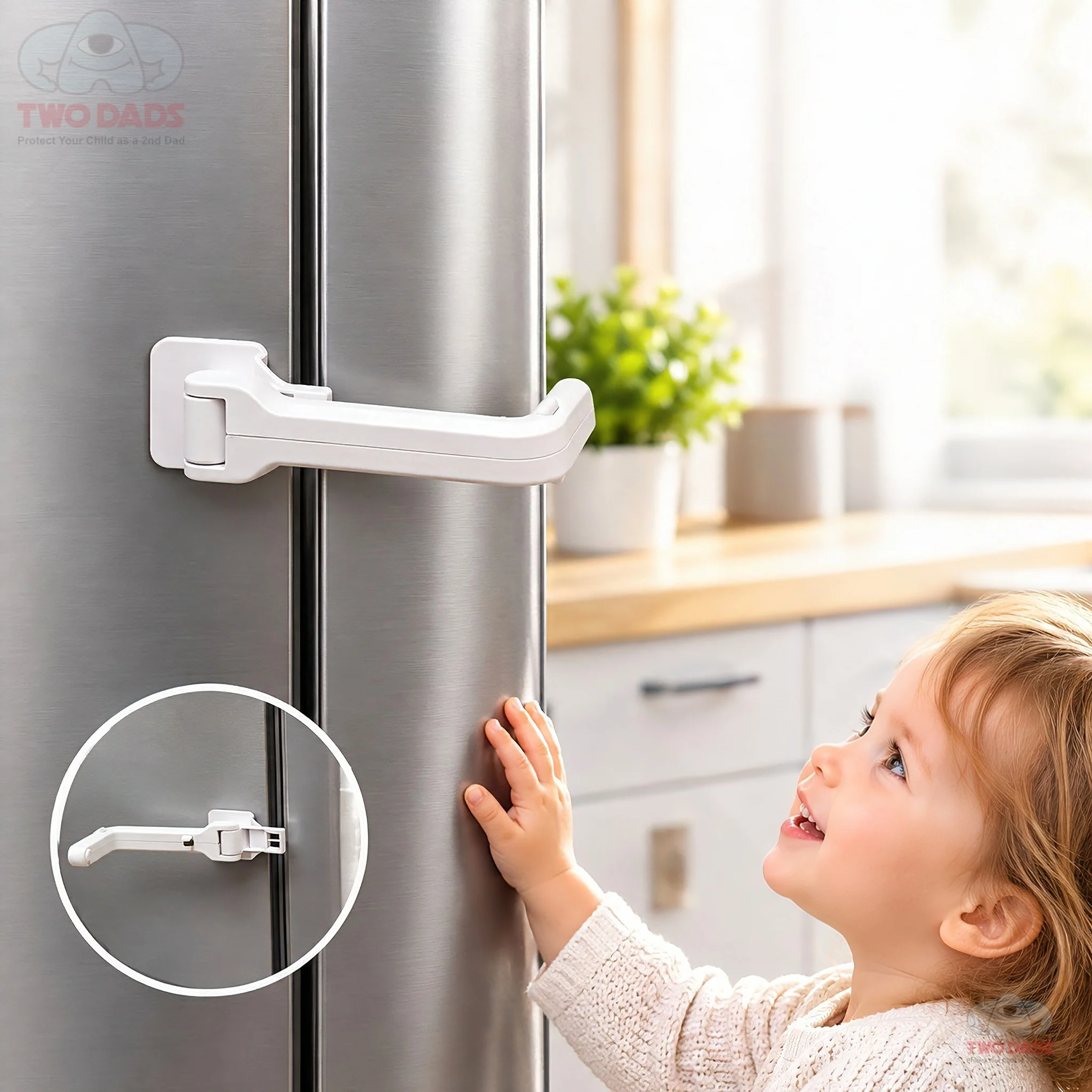 2PCS Child Proof Refrigerator Locks Cabinet Lock Fridge Locks for Kids Safety Baby Freezer Door Latches with Adhesive Tape