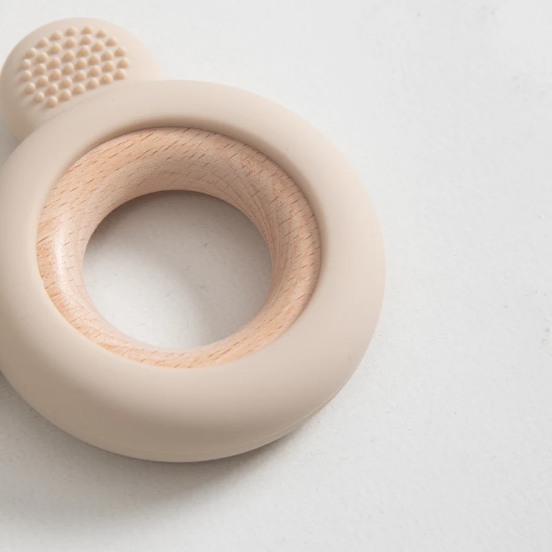 1PC Baby Silikon Holz Beißring Ring Nette Bär Infant Pflege Zahnen Spielzeug Neugeborenen Gesundheit Pflege Kauen Spielzeug Baby Zubehör – Detail 7