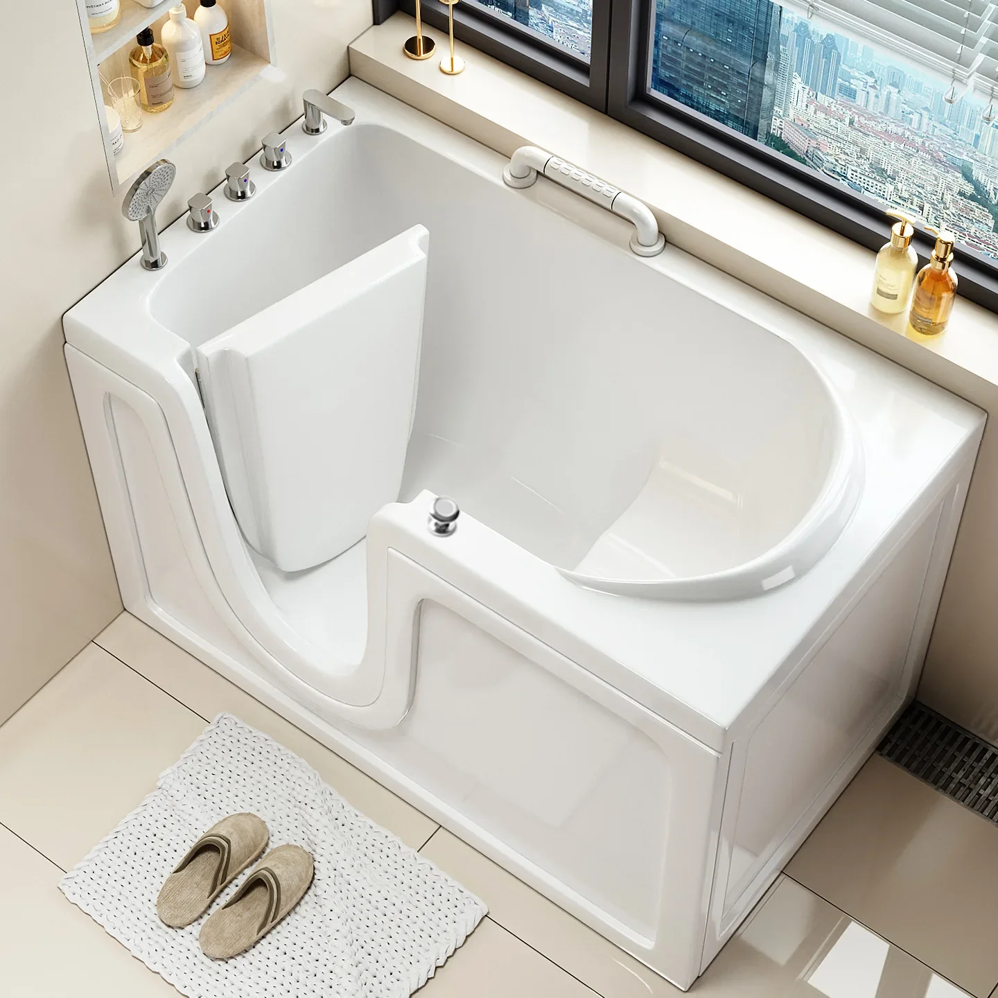 Barrier-free walk-in inner door small apartment thermal insulation bath bath tub