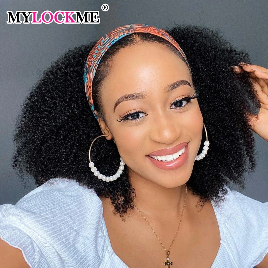 

Afro Kinky Curly Headband Wig Human Hair 180% Brazilian Remy Hair Natural Color Cheap Wig Fall Machine Wig MYLOCKME