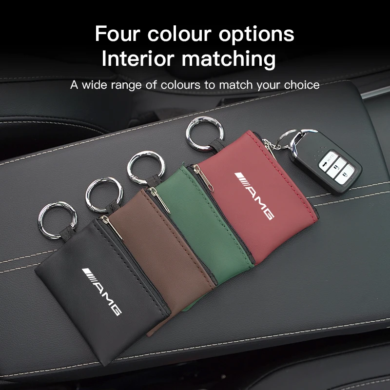 1pc Car Key Bag Leather Mini Coin Purse For Mercedes Benz AMG A B C E G CLA W211 W203 W204 C260 E300L Card Bag Storage Pouch view 3