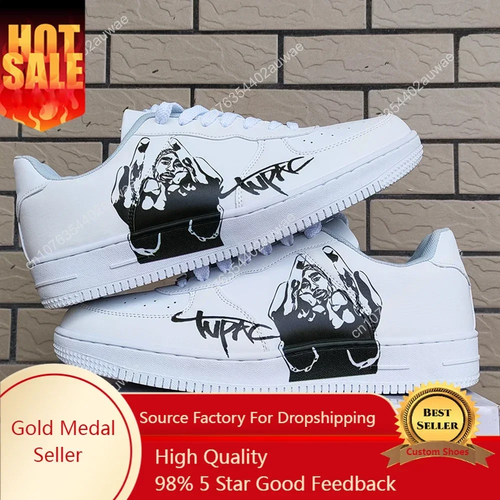 Tupac rapper 2pac scarpe uomo donna design personalidade scarpe casual plataforma masculino tênis meninos casual kateboarding 3